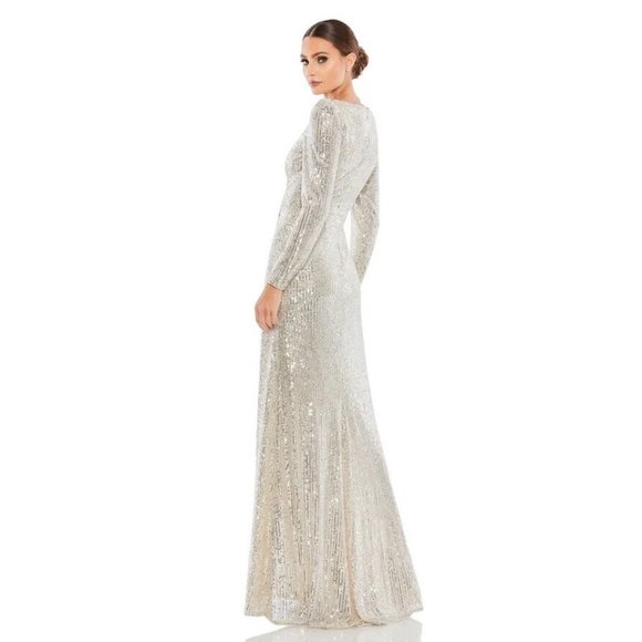 IEENA Mac Duggal Dress 26395 Long Sleeve Sequin Wrap V Neck Gown - Picture 2 of 16